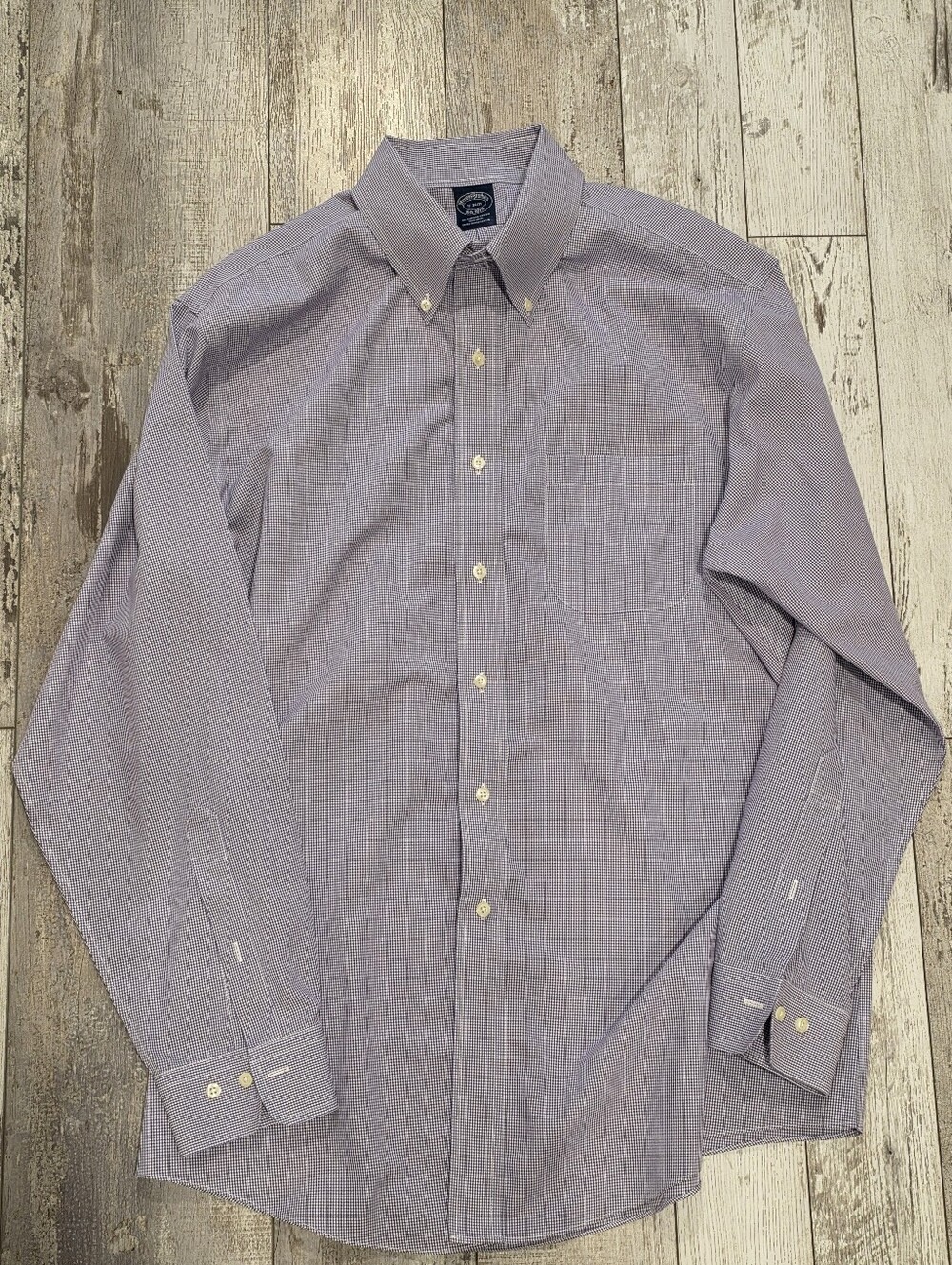 17 34/35 Men's Brooks Brothers Checkered Purple Dress Shirt All Supima Cotton